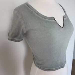 PINK Victoria's Secret Sage Grey Notch-Neck Crop Tee // Size S